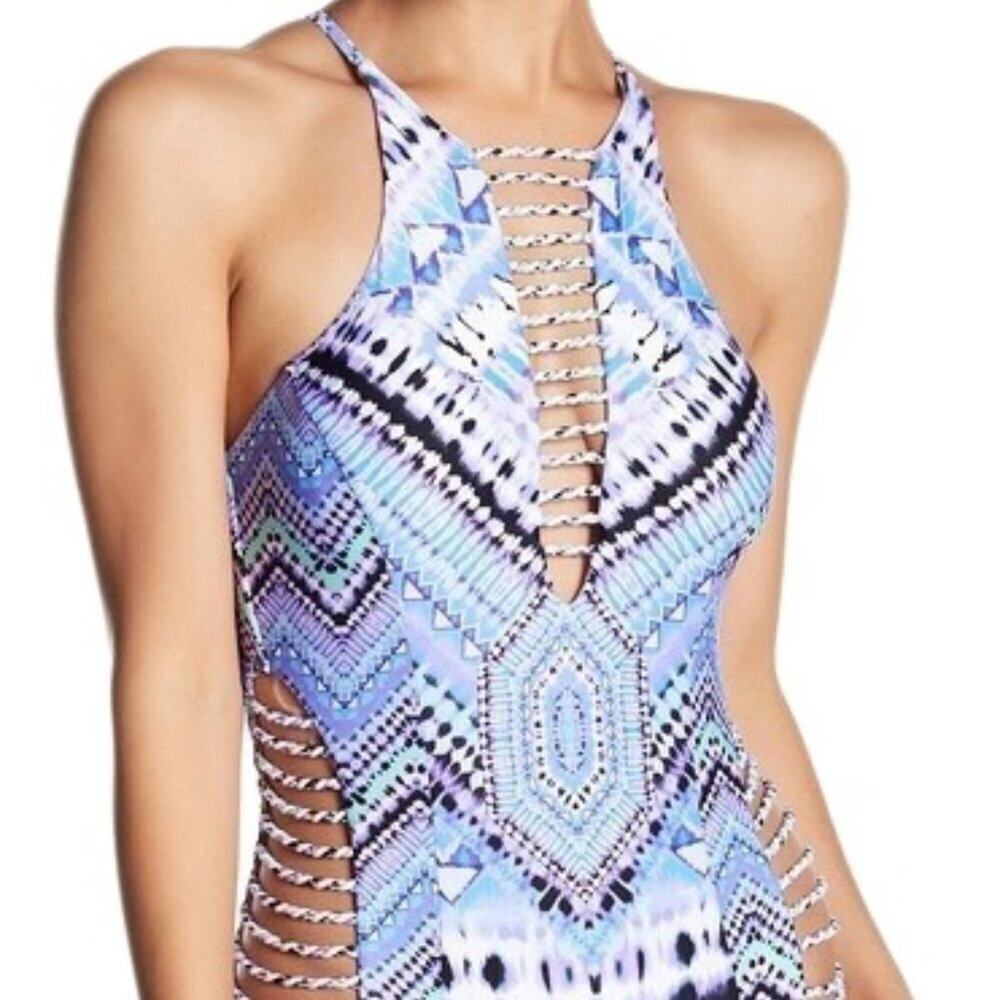 Red Carter Berry Mult High Neck One Piece Swimsuit || Small EUC